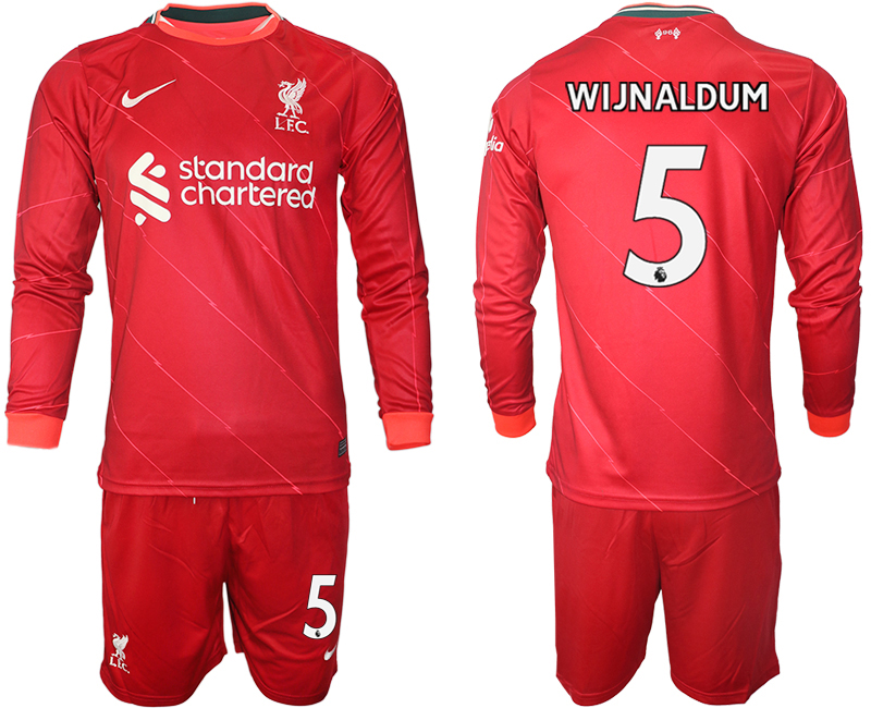 Men 2021-2022 Club Liverpool home red Long Sleeve #5 Soccer Jersey